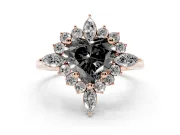 Heart-Shaped Cluster Halo Engagement Ring Setting for a Black Center | Rose Gold