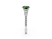 Fancy Green Three-Stone Round Cut Diamond Pavé Band Ring Set in White gold with Prong Setting