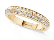 Round Lab-Grown Diamond Double Row Pavé Knife Edge Wedding Band | Raised Divider | Yellow Gold
