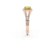 Cushion Cut Halo Engagement Ring Setting for a Fancy Yellow Lab-Grown Diamond | V-Split Pavé Band | Rose Gold