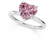Fancy Pink Heart Cut Diamond Solitaire Ring Set in Silver with Thin Band and Prong Setting