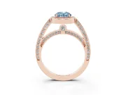 Fancy Blue Oval Cut Diamond Halo Pavé Split Shank Ring Set in Rose gold with Prong Setting