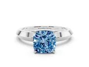 Cushion Cut Knife-Edge Engagement Ring Setting for a Fancy Blue Lab-Grown Diamond | Platinum