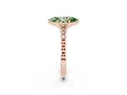 Fancy Green Marquise Cut Diamond Solitaire Engagement Ring Set in Rose gold with Bezel Accents on Beaded Band