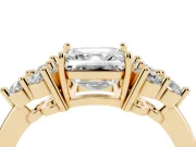 Asscher Cut Cluster Side Stone Engagement Ring Setting | Plain Band | Yellow Gold