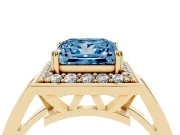 Princess Cut Halo Engagement Ring Setting for a Fancy Blue Lab-Grown Diamond | Polished Halo Rim | Yellow Gold