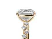 Asscher Cut Solitaire Engagement Ring Setting | Graduated Scattered Accents | Yellow Gold