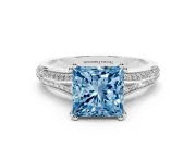 Princess Cut Pave Split Shank Engagement Ring Setting for a Fancy Blue Lab-Grown Diamond | Double Claw Prongs | Platinum