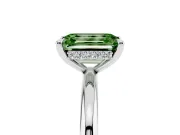 Fancy Green Emerald Cut Diamond Solitaire Ring Set in Silver with Thin Band and Prong Setting