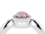 Fancy Pink Pear Cut Diamond Halo Engagement Ring Set in Silver with Plain Split Shank and Prong Setting