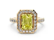 Emerald Cut Milgrain Halo Engagement Ring Setting for a Fancy Yellow Lab-Grown Diamond | Pavé Shoulders | Yellow Gold