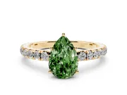 Pear-Shaped Pave Solitaire Engagement Ring Setting for a Fancy Green Lab-Grown Diamond | Shared Prong Band | Yellow Gold