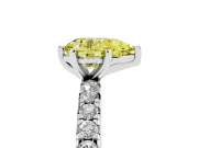 Fancy Yellow Pear Cut Diamond Pavé Solitaire Ring Set in Platinum with Round Band and Prong Setting