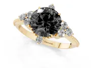 Round Vintage Cluster Engagement Ring Setting for a Black Center | Beaded Edges | Yellow Gold