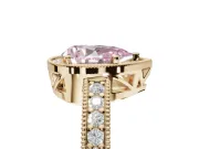 Pear-Shaped Milgrain Halo Engagement Ring Setting for a Fancy Pink Lab-Grown Diamond | Wide Pavé Band | Yellow Gold