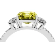 Asscher Cut Three Stone Engagement Ring Setting for a Fancy Yellow Lab-Grown Diamond | Pave Shoulders | Platinum