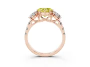 Fancy Yellow Heart Cut Diamond Three-Stone Ring Set in Rose gold with Pavé Band