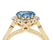 Heart-Shaped Halo Engagement Ring Setting for a Fancy Blue Lab-Grown Diamond | Filigree Shoulders | Yellow Gold