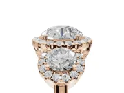 Round Three Stone Halo Engagement Ring Setting | Haloed Side Stones | Rose Gold