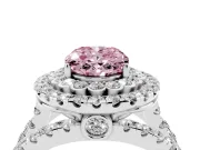 Oval Double Halo Split Shank Engagement Ring Setting for a Fancy Pink Lab-Grown Diamond | Pave Strands | Sterling Silver