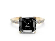 Asscher Cut Pavé Solitaire Engagement Ring Setting for a Black Center | Slim Band | Yellow Gold