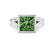 Fancy Green Bezel Set Princess Cut Diamond Solitaire Ring Set in Silver with Tapered Band