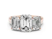 Emerald Cut Three Stone Engagement Ring Setting | Basket Prong Heads | Rose Gold