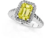 Radiant Cut Milgrain Halo Engagement Ring Setting for a Fancy Yellow Lab-Grown Diamond | Beaded Shoulders | White Gold