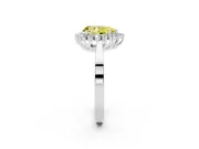 Fancy Yellow Pear Cut Diamond Halo Ring Set in Platinum with Round Halo and Smooth Solitaire Band