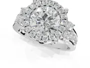 Round Halo Side Cluster Engagement Ring Setting | Graduated Channel Band | Sterling Silver