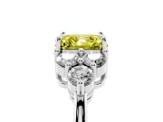 Fancy Yellow Asscher Cut Diamond Solitaire Ring Set in Silver with Cluster Accents on Each Side