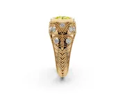 Fancy Yellow Round Cut Diamond Bezel Ring Set in Yellow gold with Milgrain Accent Band