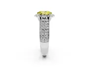 Fancy Yellow Oval Cut Diamond Halo Ring Set in Platinum with Pavé Band and Raised Center Setting