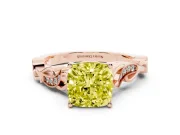 Cushion Cut Vine Engagement Ring Setting for a Fancy Yellow Lab-Grown Diamond | Rose Gold