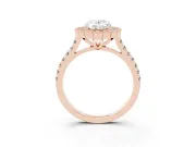 Oval Vintage Milgrain Floral Halo Engagement Ring Setting | Pavé Band | Rose Gold