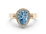 Pear-Shaped Halo Engagement Ring Setting for a Fancy Blue Lab-Grown Diamond | Pavé Panel Shoulders | Yellow Gold