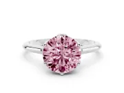 Fancy Pink Round Cut Diamond Solitaire Cathedral Ring Set in Silver with Prong Setting