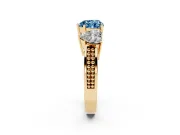 Heart-Shaped Three Stone Engagement Ring Setting for a Fancy Blue Lab-Grown Diamond | Beaded Shoulders | Yellow Gold