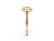 Asscher Cut Diamond Milgrain Floral Halo Engagement Ring Set in Yellow gold with Pavé Band
