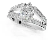 Pear-Shaped Split Shank Pavé Engagement Ring Setting | Engraved Leaf Sides | Sterling Silver