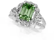 Fancy Green Emerald Cut Diamond Halo Split Shank Engagement Ring Set in Silver with Prong-Held Center Stone