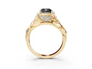 Cushion Cut Leaf Bypass Engagement Ring Setting for a Black Center | Pavé Leaf Accents | Yellow Gold
