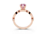 Fancy Pink Cushion Cut Diamond Solitaire Engagement Ring Set in Rose gold with Milgrain Bezel Accent Band