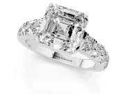 Asscher Cut Cut-Down Side Stone Engagement Ring Setting | Scalloped Shoulders | Sterling Silver