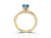 Fancy Blue Princess Cut Diamond Solitaire Twist Band Ring Set in Yellow gold with Pavé Setting and Prong Head