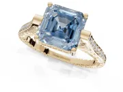 Asscher Cut Vintage Cathedral Engagement Ring Setting for a Fancy Blue Lab-Grown Diamond | Carved Band | Yellow Gold