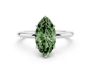 Fancy Green Marquise Cut Diamond Solitaire Ring Set in Platinum with Thin Band and Prong Setting