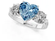 Fancy Blue Heart Cut Diamond Three-Stone Ring Set in Silver with Milgrain Band
