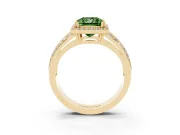 Princess Cut Halo Engagement Ring Setting for a Fancy Green Lab-Grown Diamond | Two-Row Pave Split Shank | Yellow Gold