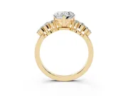 Heart-Shaped Side Stone Engagement Ring Setting | Two-Row Shoulder Clusters | Yellow Gold